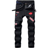 Men's Personality Printed embroidery Black Jeans